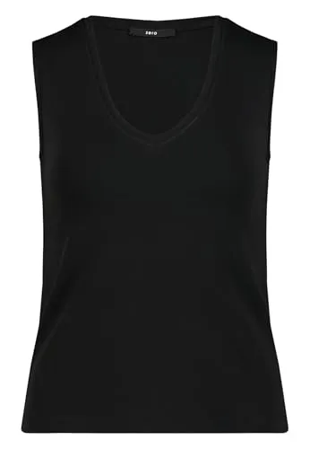 zero Damen Basic Shirt mit V-Ausschnitt 34, Black Beauty