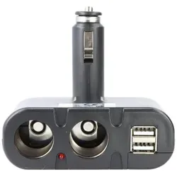 AccuCell KFZ-Adapter Zigarettenanzünder mit USB - Praktischer KFZ-Adapter für Zigarettenanzünder mit 2x Kupplung und 2 USB-Anschlüssen. Ideal für PKW und LKW, ermöglicht gleichzeitigen Anschluss von Geräten. Verstellbarer Neigungswinkel für optimale Nutzung.