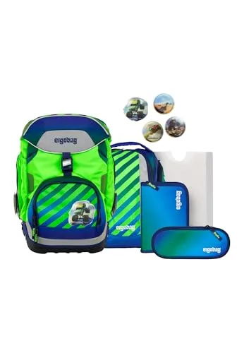 Ergobag Schulranzen-Set PACK TruckBär 6-teilig - Türkis für Grundschüler - Das Ergobag PACK Schulranzen-Set bietet ergonomischen Tragekomfort und umweltfreundliche Materialien. Ideal für Kinder ab der 1. Klasse, mit durchdachtem Design und praktischem Zubehör.