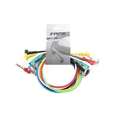 MUSIC STORE 60cm Stereo Patchkabel, 6er-Pack Multicolour, Winkelklinke, Basic Standard, Langlebig, Platzsparend, Ideal für Studio und Zuhause, Knickschutz
