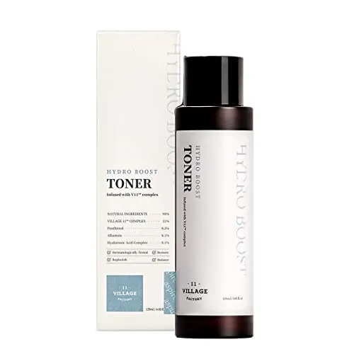 [VILLAGE 11 FACTORY] HYDRO BOOST TONER (120 ml) Koreanische Hautpflege – Gesichtslotion – Hyaluronsäure und Kamille – intensive Feuchtigkeitsversorgung – 93% natürliche Inhaltsstoffe – vegane Formel