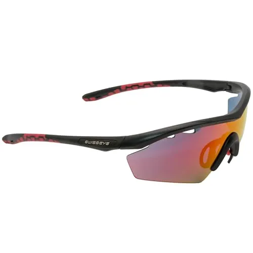 SWISSEYE Solena Sportbrille (verstellbarer Nasenbereich & gummierte Bügelenden, splitterfreies Fassungsmaterial, Etui & Mikrofaserbeutel), black matt/red