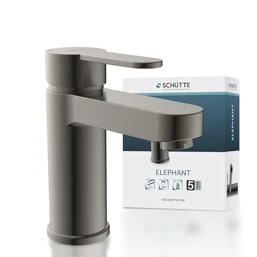 SCHÜTTE Waschtischarmatur ELEPHANT - Graphit matt Wasserhahn mit Pop Up - Waschtischarmaturen - Stilvolles Design in Graphit matt mit einfacher Pop Up Ablaufgarnitur für müheloses Öffnen und Schließen.
