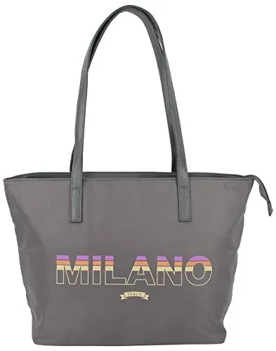 JENNIFER JONES - Damen Shopper mit Reißverschluss - Schultertasche 46 x 16 x 30 cm Ultra-Leicht, Grau