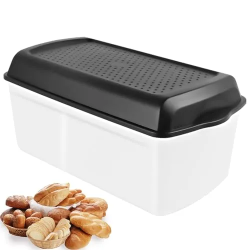 NBVNBV Brotkasten, Smart Brotbox mit Trenner und Bread Deckel Schwarz, Lebensmittelecht Brot Aufbewahrungsbox Länger Frisch Brotaufbewahrung - 32cm*17.5cm*15 cm (Rechteckig)