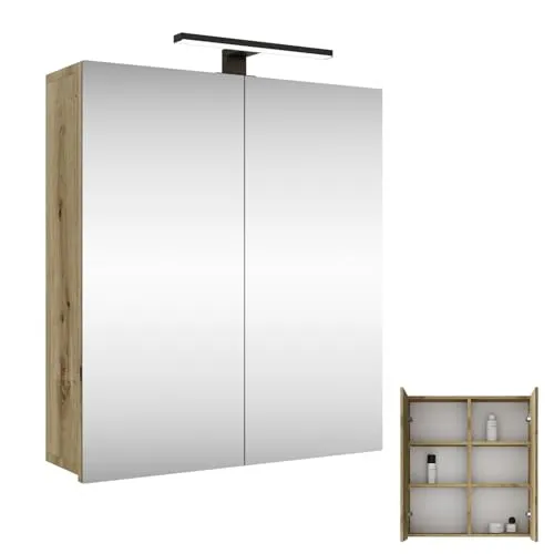 Spiegelschrank Merkur, artizan eiche, 60 cm mit LED-Leuchte - Spiegelschränke mit integrierter LED-Beleuchtung für optimale Ausleuchtung und praktischen Stauraum durch drei verstellbare Einlegeböden.