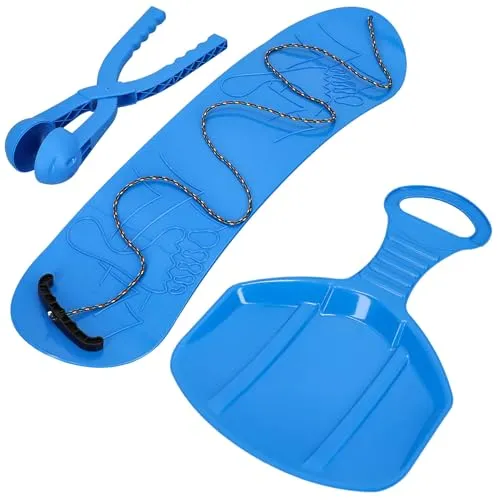 KOTARBAU® Spielset - Snowboard - Schneeballzange - Poporutscher für Kinder - Spielset für den Schnee – Rutschbahn – Snowboard – Schneeballautomat – Blau