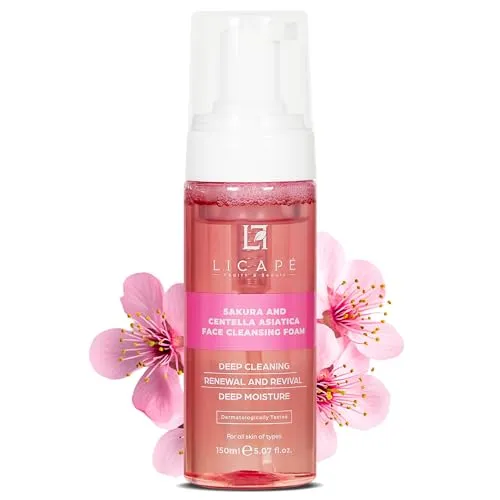 Licape® Reinigungsschaum Gesicht | 150 ml | Gesichtsreinigung und Cleanser für empfindliche Haut und alle Hauttypen, entfernt Sebum und Make-up | reinigt feuchtigkeitsspendend ohne auszutrocknen