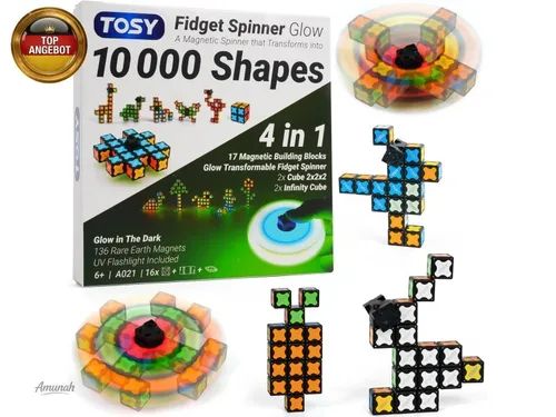 Magnet Fidget Spinner Glow – 16 Bausteine, 3-in-1: verwandelbarer F