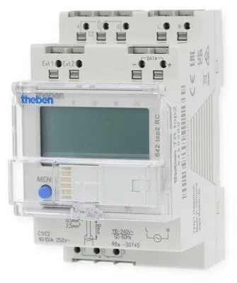 Theben Zeitschaltuhr TR 642 top2 RC, digital, 2-Kanal Hutschiene - Zeitschaltuhr für Hutschiene mit 2 Kanälen, inkl. Obelisk top2 Speicherkarte und Astro-Programm für automatische Schaltung nach Sonnenbewegung. Ideal für effiziente Stromverteilung im Garten und Elektrobedarf.