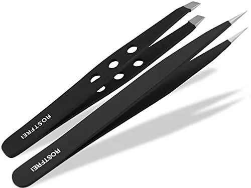 Zupf-Pinzetten Set Schräg + Spitz schwarz 2-Teiliges Haarzupfpinzetten Set aus Edelstahl