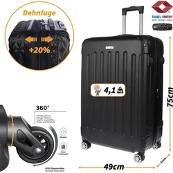 Großer XL Hartschalenkoffer mit TSA Zahlenschloss - Robuster Reisekoffer in Schwarz, leichtgewichtig und mit 360 Grad Rollen ausgestattet. Ideal für sicheres Reisen mit erweiterbarem Volumen um 20%.