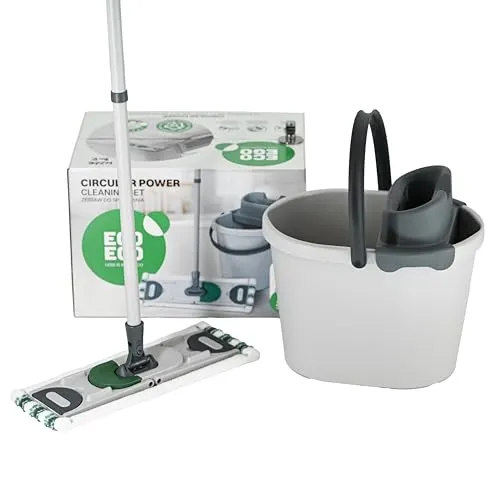 Eco Ego Bodenwischer Wischmopp Set Mit Eimer Mit Teleskopstiel Flachwischmopp Mit Wischbezug Aus Mikrofaser Dick Robust Saugfähig Mit Auswringfunktion Putzset Wischeimer 13 L Stiel 79-137 cm Circular
