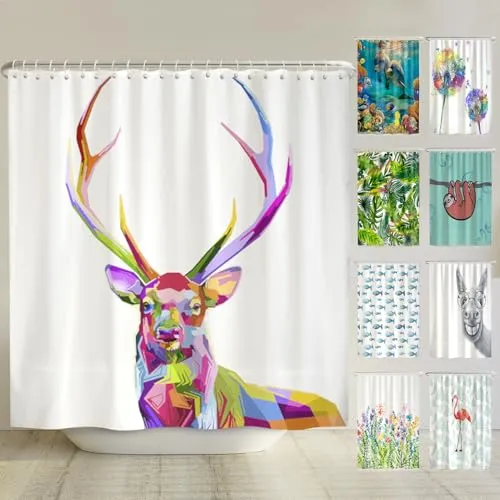 arteneur® Bunter Hirsch - Anti-Schimmel Duschvorhang 240x200 - Duschvorhänge aus recyceltem Polyester, antibakteriell und waschbar bei 40°C. Mit modernem Design und beschwertem Saum für sicheren Halt. Ein Blickfang in jedem Badezimmer!