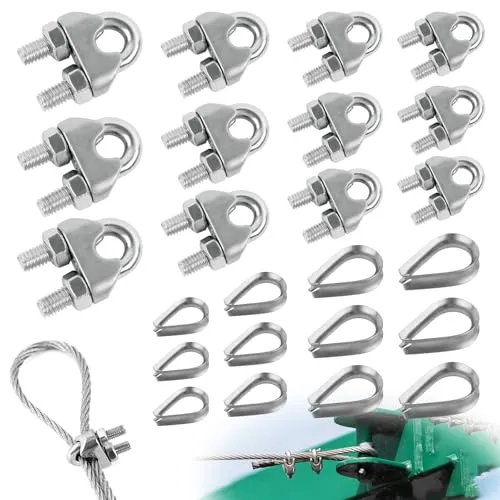 Drahtseilklemme Seilklemmen 304 Edelstahl-Drahtseilklemmen, U-Bolzen U-Förmige Stahlseilverbinder Für Drahtseile, Kabel Und Leitungen (12 Drahtseilklemmen&12 Drahtseilkauschen)
