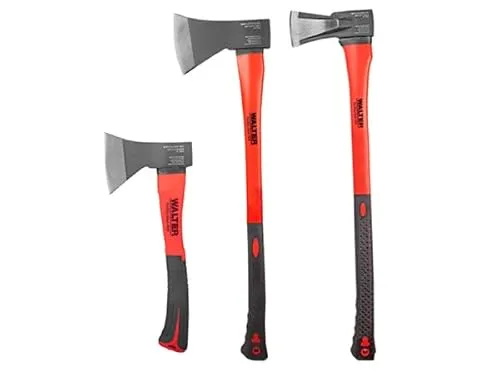 WALTER Axt-Set 3-TLG. - Handbeil, Spaltaxt & Spalthammer - Vielseitiges Axt-Set für Garten, Holzverarbeitung und Heimwerken. Ergonomischer Fiberglasgriff sorgt für Komfort und optimale Balance, ideal für effizientes Holzspalten.