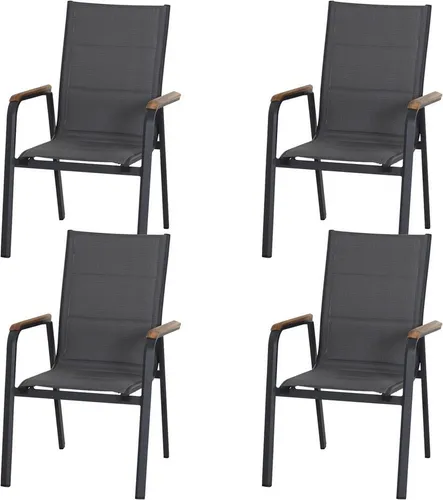 Siena Garden Tesoro Stapelsessel 4er Set - 4er Set Gartenstühle aus pulverbeschichtetem Aluminium und FSC-zertifiziertem Teakholz, ideal für stilvolle und langlebige Gartenmöbel.