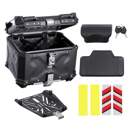 VEVOR 55L Motorradkoffer Top Case - Topcase für Motorräder mit 55L Kapazität, aus robustem Aluminium, ideal für sicheres Transportieren von Ausrüstung und Zubehör.