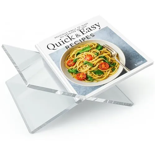 Acryl Buchständer X-förmig – Klarer Rezepthalter für Schreibtisch - Kochbuchhalter aus stabilen, extra dicken Acrylmaterialien, ideal zum Ausstellen und Lesen von Rezepten mit einem eleganten X-förmigen Design (31x15cm). Perfekt für Küche und Büro.