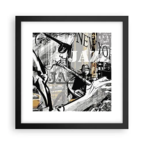 Wandposter Art Prints 30x30cm Poster Schwarzrahmen Jazz Musik Musiker Küche Wanddeko Bild Wand Kunstdruck Deko Wandbilder Dekoration Wohnzimmer Schlafzimmer Modern Wall Art Decor P2BAC30x30-3792