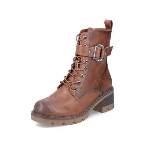 Rieker Damen Combat Boots 92040 - Wanderschuhe für Damen, stylische Combat Boots aus Kunstleder mit praktischem Reißverschluss und komfortablem Blockabsatz von 5.8 cm.