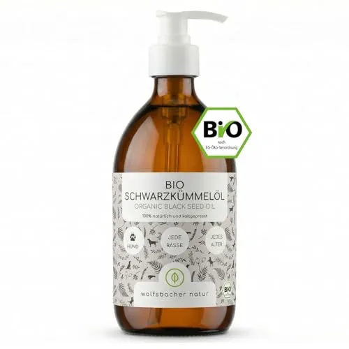 Bio Schwarzkümmelöl für Hunde 500ml - Kaltgepresst aus kontrolliert biologischem Anbau - Zeckenmittel & Flohmittel für Haustiere, 100% BIO mit wertvollen ungesättigten Fettsäuren und Vitaminen für die Gesundheit deines Hundes.