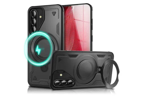 Nalia Smartphone-Hülle Samsung Galaxy A56, Military Cover / MagSafe / 360° Dreh Ring / Aufsteller / Outdoor Hülle