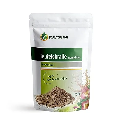 Kräuterland Teufelskralle gemahlen, 500g Pulver, 100% Rein, original afrikanische Premiumqualität, mehr Freude an Bewegung, für Mensch, Hund, Pferd und Katze