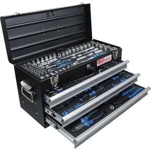 BGS-technic Werkzeugkoffer 3318, 143-teilig - Werkzeugkasten aus Metall mit 3 Schubladen, 143 Teile aus langlebigem Chrom-Vanadium-Stahl. Ideal für Werkstätten, abschließbar und mit praktischen Tragegriffen.