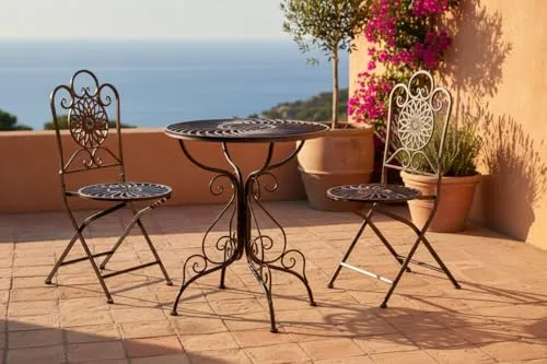 Wohnando 3tlg. Bistroset Balkonmöbel klappbar | Gartenmöbel Set aus Metall mit Mosaik Gartentisch und 2 Stühlen | platzsparende Gartenlounge im Vintage Design für Terrasse Balkon wetterfest | Pia