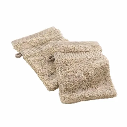Douceur d'Intérieur Elegance Waschlappen, 2 Stück (15 x 21 cm), Nuss, 100% Baumwolle, einfarbig