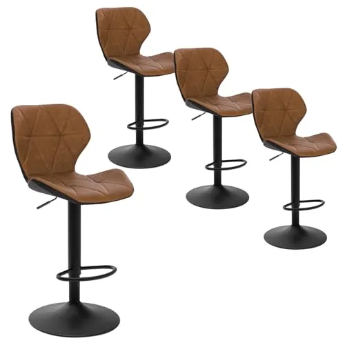 EUGAD 4 x Barhocker, höhenverstellbar und drehbar, Kunstleder Metall, Braun - Barhocker aus hochwertigem Kunstleder und robustem Stahl, ergonomisch gestaltet für maximalen Komfort. Ideal für Bars, Cafés oder Restaurants – genießen Sie stilvolle Momente!