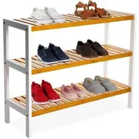 relaxdays Schuhregal aus Bambus, Natur-Weiß - Platzsparendes Schuhregal aus robustem Bambus für einen ordentlichen Eingangsbereich. Bietet Platz für 3 Paar Schuhe pro Ebene und ist ideal für kleine Flure und Dielen.