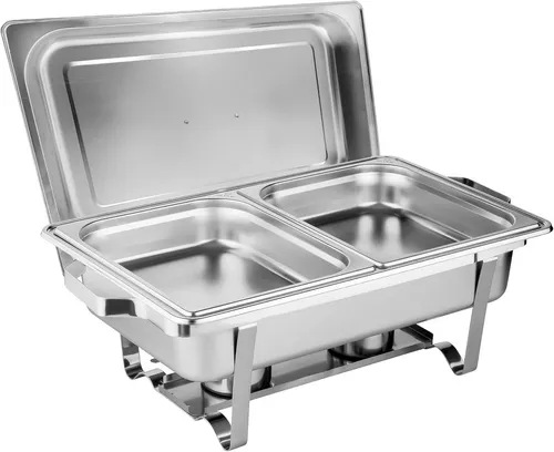 Morleos Speisenwärmer Chafing Dish GN 1/2 - Stövchen für Catering und Events, aus hochwertigem Edelstahl, mit 2x GN 1/2 Behältern für effizientes Warmhalten von Speisen und einfache Reinigung.