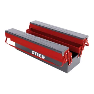 STIER Werkzeugkasten leer - robuster Werkzeugkoffer aus Stahlblech - Werkzeugkoffer aus hochwertigem Stahlblech mit 5 Fächern für optimale Ordnung. Ideal für Handwerker, sicherer Transport durch automatische Schließfunktion.