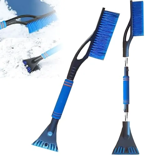 May Huang Auto Eiskratzer mit Besen - 60cm, 2 in1 Auto Reinigungsbürste Eiskratzer Schneebesen, Auto Schneebürste Schneekratzer und Bürste mit Schaumstoffgriff für PKW, LKW und SUV (Blau)