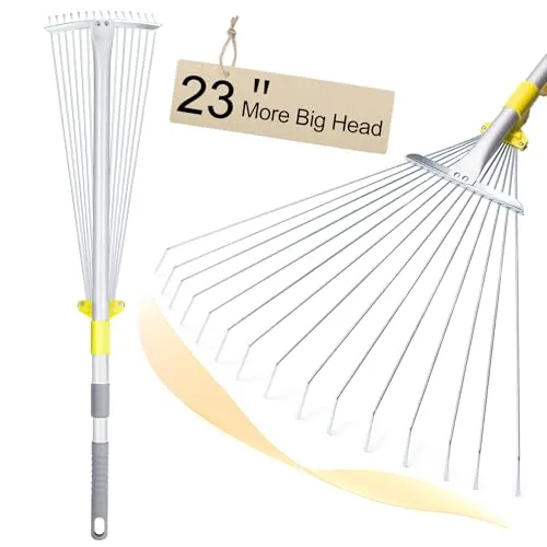 Jardineer 160 cm Teleskopstiel Garten Laubrechen, Sammeln von Rasen und Gartenabfällen, Aluminiumgriffen und verstellbarem Metallkopf, Arbeitsbreite 18cm bis 59cm