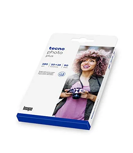 inapa Fotopapier tecno Photo Plus: 10x15 cm, 180 g/m², für Tintenstrahldrucker, 50 Blatt, hochweiß, hochglänzend, sofort trocken