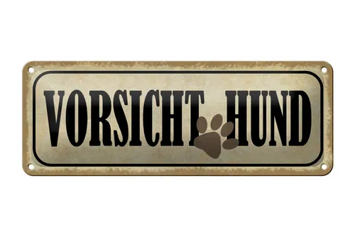 Femer GmbH Metallschild Hinweis 27x10cm Vorsicht Hund Hundepfote, (1 St), gewölbte Oberfläche, abgerundete Ecken, umgeschlagene Kanten