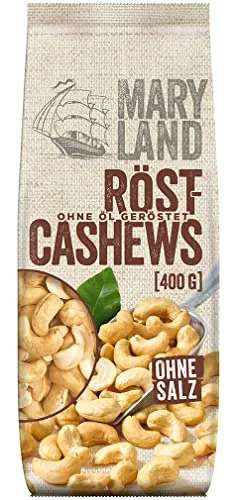 Maryland Röst-Cashews 400g Vorratspackung – Knackige Cashewkerne schonend ganz ohne Öl geröstet – Einzigartiges Aroma aus eigener Röstung in Deutschland (1 x 400g)