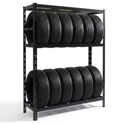 Relaxdays Reifenregal mit Ablage Schwarz - Platzsparende Reifenlagerung - Optimal für Garage oder Werkstatt: Das Reifenregal bietet Platz für bis zu 12 Reifen und ist individuell höhenverstellbar. Der einfache Aufbau ohne Schrauben und die robusten Materialien garantieren eine lange Lebensdauer.