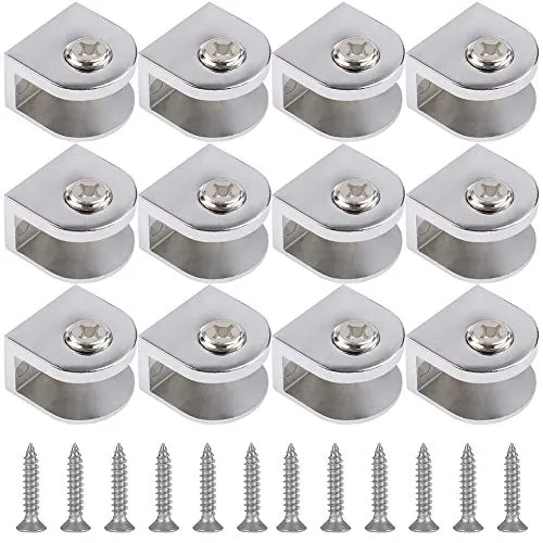 Stück Glasklemme verstellbarer Glashalter,starke Klammerhalterung aus Zinklegierung, verstellbare Glastrennwand,zur Installation von 6-10 mm dickem Glas und Acrylglas Silber(Mit Schrauben) 12