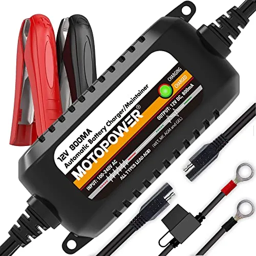 MOTOPOWER MP00205C 12V 800mA Automatisches Ladegerät/Maintainer für Autos, Motorräder, ATVs, Wohnmobile, Powersports, Boot und mehr. Smart, kompakt und umweltfreundlich