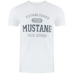 MUSTANG T-Shirt Herren Printshirt Regular Fit (1-tlg) Kurzarm Tee Shirt mit Rundhalsausschnitt aus 100% Baumwolle weiß 6XL (76/78)