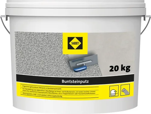 Sakret Buntsteinputz schwarz-weiß 20 kg - Hochwertiger Mörtel für kreative Wandgestaltungen, ideal für Innen- und Außenanwendungen, wetterfest und langlebig.