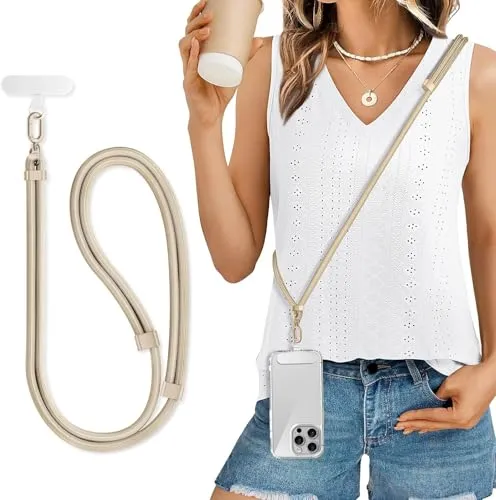 newplenty Handykette Universal, Handyband zum Umhängen aus doppeltem, Handykordel zum Umhängen,Handy Lanyard mit Patch, Verstellbar Handyband mit jeder Hülle kombinierbar (Kamel)