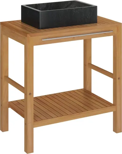 vidaXL Waschtisch aus massivem Teakholz mit Marmorbesteck Schwarz - Eleganter Badezimmerwaschtisch aus hochwertigem Teakholz, ausgestattet mit einem stilvollen Marmorbesteck. Ideal für ein modernes Badambiente.