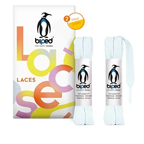 biped LACES 2 Paar flache Schnürsenkel aus Polyester 10 mm breit - Schuhbänder für Sneaker und Sportschuhe - reißfest und waschbar z2913(#1 ice white,130 cm)
