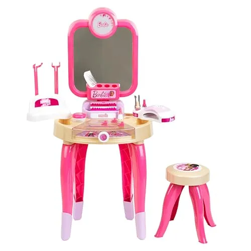 Klein Barbie Dressing Table mit Gel Nail Lam - Puppen & -Spielsets, kreativer Spielspaß mit einem stilvollen Schminktisch und Nagellack-Lampe für endlose Barbie-Modeabenteuer.