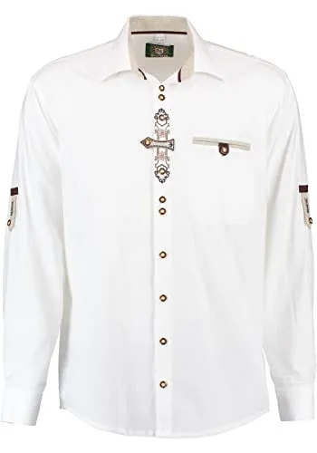 OS Trachten Herren Hemd Langarm Cetau in Weiß, Größe 43/44 - Elegantes Trachtenhemd mit Liegekragen und Krempelärmeln, ideal für festliche Anlässe. Hochwertige Stickerei auf der Knopfleiste für einen besonderen Look.
